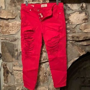 Red boyfriend distressed jean